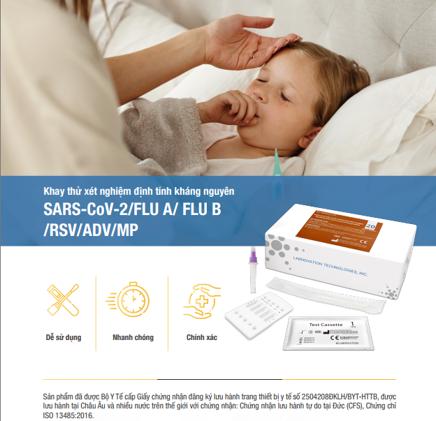 Bộ test xét nghiệm nhanh 6 trong 1 Cúm A/ Cúm B/ Covid19/ RSV/ Adeno Virus/ MP chính xác LABNOVATION