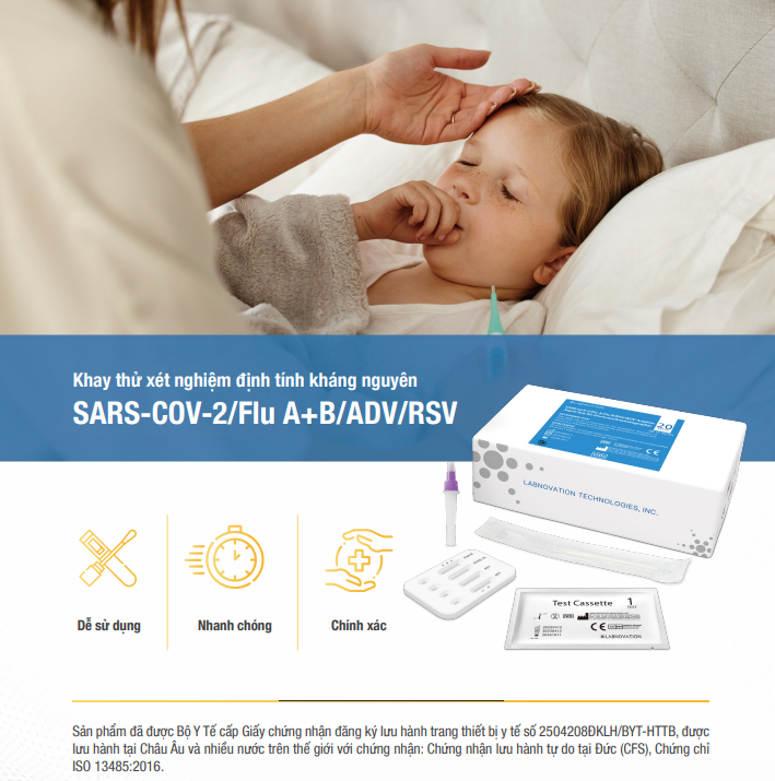 Bộ test xét nghiệm nhanh 5 trong 1 Cúm A/ Cúm B/ Covid19/ RSV/ Adeno Virus chính xác LABNOVATION